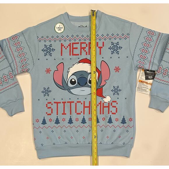 New Disney’s Stitch Christmas Light-Up Adult Sweatshirt Size Small Blue - Picture 5 of 10